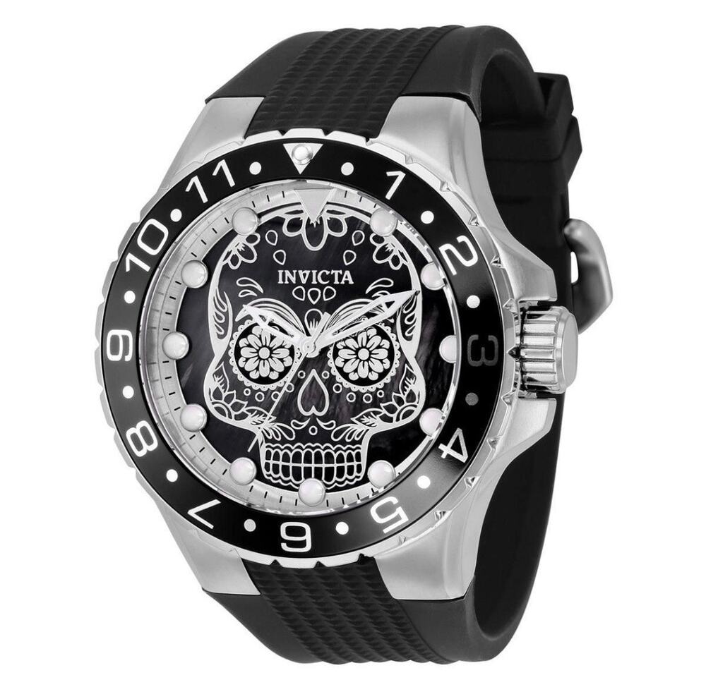 Invicta Aviator Dia De Los Muertos Watch Mother of Pearl Dial 50mm Black New+Box